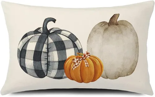 Miniatura 5 de Funda de almohada de otoño de 20 x 12 pulgadas, funda de cojín de otoño con diseño de calabazas de otoño, funda de almohada lumbar de lino