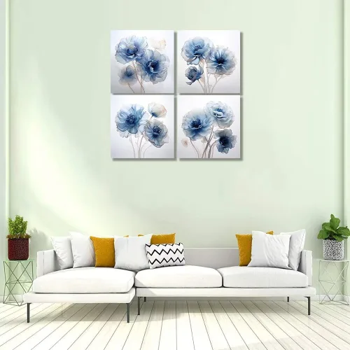 Miniatura 2 de Wall HDQ Arte de pared de flores para baño, dormitorio, sala de estar, decoración de pared azul y naranja, pintura floral, lienzo impreso, imagen