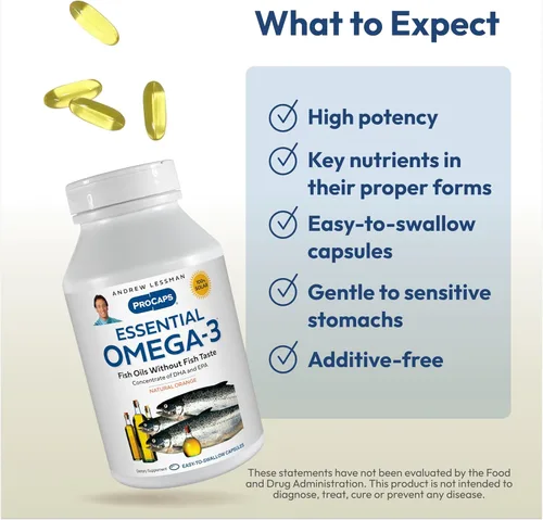 Miniatura 4 de ANDREW LESSMAN Naranja Omega-3 esencial - 60 cápsulas blandas - Aceites omega-3 ultra puros y de alta potencia. Alto contenido de DHA, sin malestar