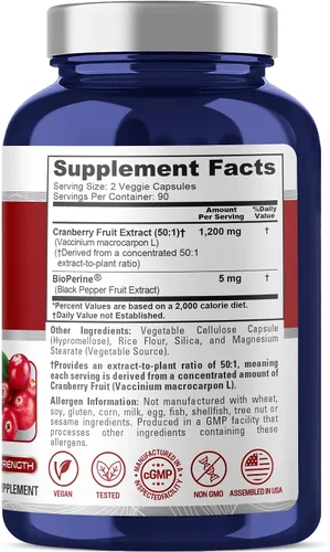 Miniatura 2 de NusaPure Cápsulas de arándano, 1200 mg, 180 cápsulas vegetales (sin OMG, veganas)