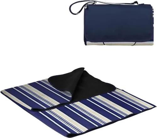 PICNIC TIME Manta de picnic al aire libre, manta plegable de 59 x 51 pulgadas para playa y campamento con forro polar suave, parte inferior Azul con