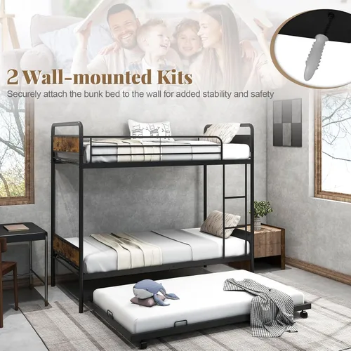 Miniatura 9 de Giantex Litera de metal individual sobre cama individual con nido, literas industriales individuales con escalera y barandillas de longitud