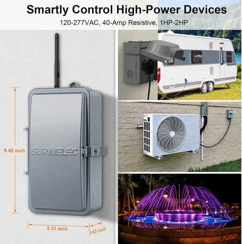 Miniatura 7 de Suraielec Temporizador de piscina, temporizador inteligente WiFi para bomba de piscina, 120, 240, 277 VAC, 40 amperios, carcasa de metal resistente