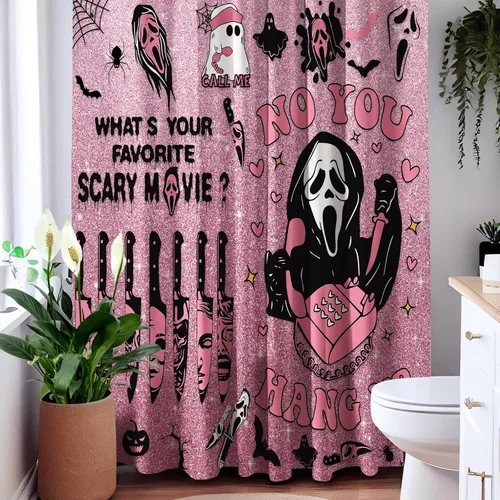 Miniatura 6 de KAIRA Cortina de ducha de Halloween, 72 x 72 pulgadas con ganchos, decoración de baño con cara espeluznante y aterradora, divertida cortina de tela