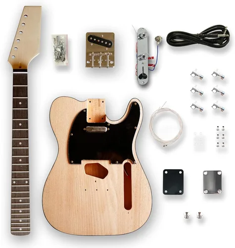 Miniatura 8 de Kit de guitarra eléctrica para bricolaje, kits para principiantes, tapa Birdseye Maple, cuerpo de caoba, mástil de caoba, herrajes cromados