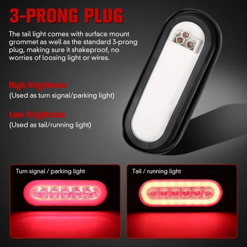 Miniatura 3 de Luces traseras LED ovaladas rojas de 6 pulgadas, luces traseras de remolque, luces traseras de remolque de montaje en superficie, luces