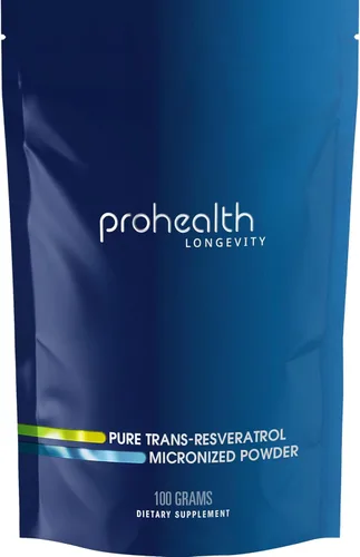 ProHealth Longevity Bulk Trans Resveratrol Polvo 3.53 oz – Grado farmacéutico puro, 1000 mg por cucharada, absorción superior y biodisponibilidad
