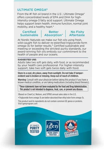 Miniatura 6 de Nordic Naturals Ultimate Omega, sabor a limón, 60 geles suaves, 1280 mg de omega-3, suplemento de aceite de pescado de alta potencia con EPA y DHA