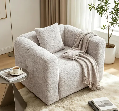 Miniatura 16 de Juegos de muebles de sala de estar VANOMi incluyen sofá de 95" y sillones de 42", sofá tapizado de bouclé extragrande con almohadas, juego de Blanco