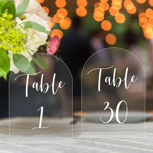 Miniatura 34 de JOYIT Números de Mesa de Boda en Arco 1-10 con Soportes – Letreros Acrílicos Impresos por Ambos Lados de 5" X 7" con Fondo Negro y Texto Blanco
