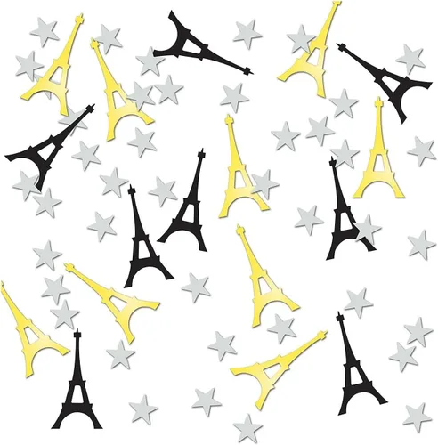 Beistle Decoración de mesa con confeti de la Torre Eiffel, suministros para fiestas temáticas francesas, talla única, negro/dorado/plateado