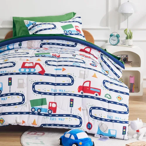 Miniatura 22 de SLEEP ZONE - Juego de edredón de 5 piezas tamaño Individual para niños, estampado suave, con edredón, sábanas y fundas para cojín y almohada, diseño