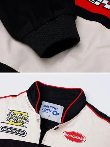 Miniatura 4 de Aelfric Eden Chaqueta de motocicleta para hombre, chaqueta de béisbol Blackair Moto Varsity para mujer, abrigos vintage