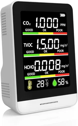 Monitor de calidad del aire para interiores, probador inteligente de calidad del aire 8 en 1 con CO2, TVOC, HCHO, AQI, temperatura y humedad,