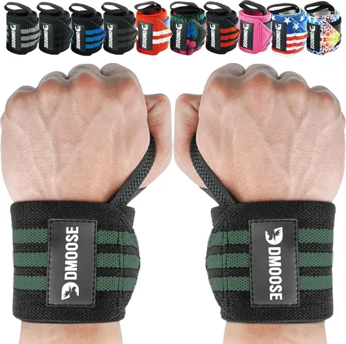 Miniatura 24 de DMoose Fitness Muñequeras para levantamiento de pesas de 18 pulgadas – Envoltura de gimnasio resistente con lazo para el pulgar para apoyo y alivio