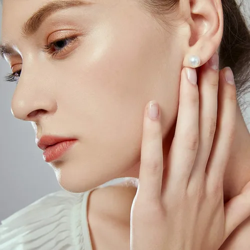 Miniatura 2 de JORA Aretes redondos de oro de 14 quilates con perlas cultivadas de agua dulce blanca para mujer, calidad AAAA