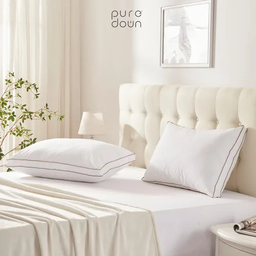 Miniatura 6 de puredown Almohadas de plumas de ganso y plumón, almohadas de lujo premium con funda 100% algodón, paquete de 2, tamaño estándar, 20 x 26 pulgadas