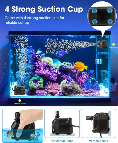 Miniatura 4 de Bomba silenciosa para tanque de peces para acuario, bomba de agua sumergible de 400 GPH con elevación de 7.2 pies de altura, bomba de fuente