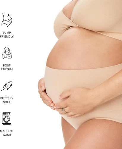 Miniatura 3 de Motherhood Maternity Ropa interior de maternidad para mujer, paquete de 2 unidades, esenciales posparto, sin costuras, tallas grandes, Negro y Beige