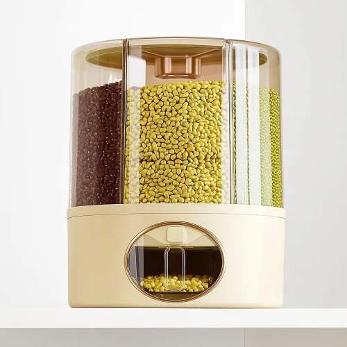 Miniatura 8 de Dispensador de alimentos giratorio de 6 rejillas prémium con tapa sellada, contenedor de almacenamiento de granos de rotación de 360° para arroz