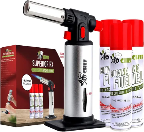 Miniatura 10 de Jo Chef Antorcha de cocina con butano incluido – Encendedor recargable con bloqueo de seguridad y llama ajustable, soplete culinario para cocinar