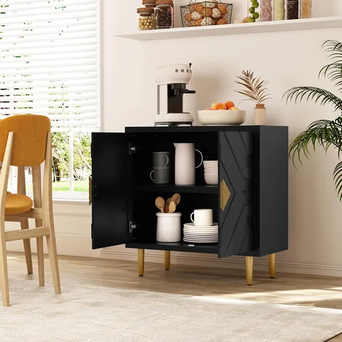 Miniatura 4 de HLR Armario de almacenamiento con 2 puertas, armario decorativo con puertas decorativas en relieve, aparador para sala de estar, cocina, comedor