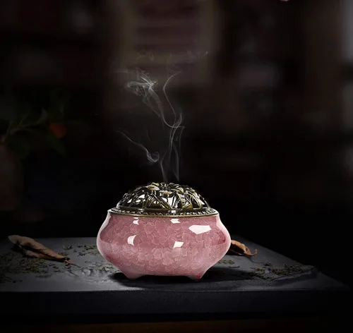 Miniatura 4 de Quemador de incienso de cerámica con soporte de incienso de calabash, 3 en 1, palo o bobina de cono, quemador de incienso con tapa de latón