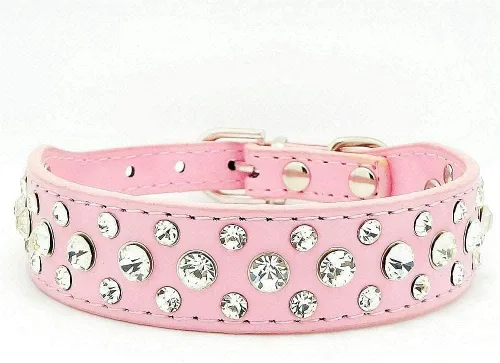 Collar para perro con diamantes de imitación, de piel sintética, con diamantes de imitación, collar de cachorro para mascotas, gatos, color negro,