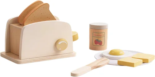 Miniatura 10 de Freniland Juego de cafetera de madera para niños pequeños, máquina de espresso de lujo con accesorios, juguete de cocina Montessori para niños a