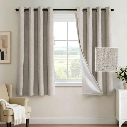 H.VERSAILTEX - Cortina opaca 100 % de lino de 63 pulgadas de largo para dormitorio, con aislamiento térmico, lino texturizado, ahorro de energía,
