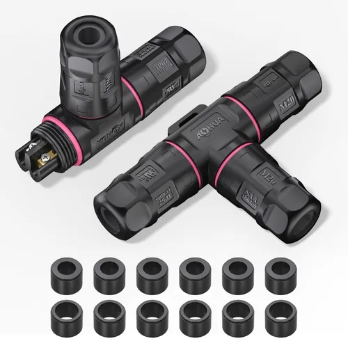AOHUA Caja de conexiones de 3 vías, conector M20 de 2 pines, 500 V/20 A, conector de cable eléctrico impermeable en forma de T IP68 para cable de