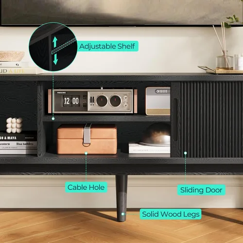 Miniatura 6 de LINSY HOME Soporte de TV acanalado de 58 pulgadas para televisores de hasta 65 pulgadas, centro de entretenimiento moderno de mediados de siglo