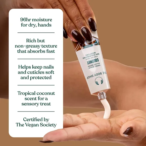 Miniatura 6 de The Body Shop - Bálsamo de manos Humedad nutritiva para manos secas y agrietadas con manteca de karité, no grasa, vegano, 1.0 oz (coco)