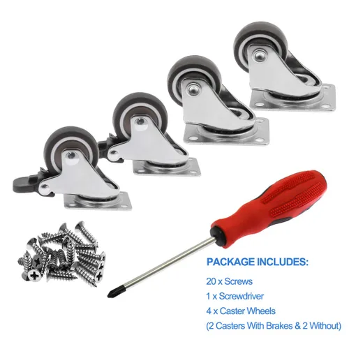 Miniatura 6 de Luomorgo Paquete de 4 ruedas giratorias de goma de 1.25 pulgadas con placa superior de 360 grados, ruedas de capacidad total de 140 libras