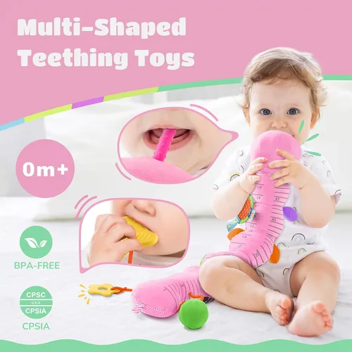 Miniatura 4 de AWOTOY Juguetes para Bebés de 6-12 Meses Oruga Musical Juguetes para Infantes Animales de Peluche 0-3-6 Meses Dentición Tiempo Boca Abajo Juguetes