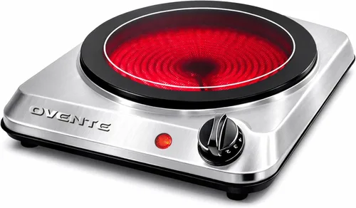 Miniatura 8 de OVENTE Quemador individual infrarrojo para encimera, placa eléctrica de 1000 W con placa de cocina de vidrio cerámico de 7 pulgadas, ajuste