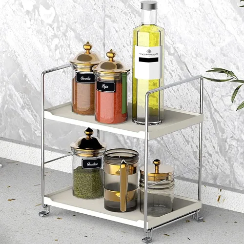 Estante organizador apilable independiente de plástico/metal, estante de almacenamiento de encimera de baño, organizador de cosméticos, estante de