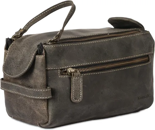 Miniatura 15 de KomalC Bolsa de aseo premium de cuero de búfalo para hombres y mujeres con forro resistente al agua, neceser de viaje unisex para artículos de aseo