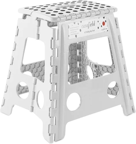 Miniatura 10 de Casafield Taburete plegable de 9 pulgadas con asa, negro, portátil, plegable, pequeño taburete de plástico para niños y adultos, uso en la cocina