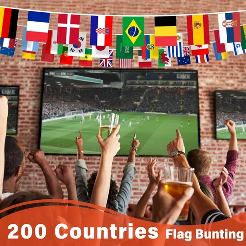 Miniatura 5 de Bandera de cuerda de 200 países, bandera internacional de 184 pies, decoración de bandera mundial para fiesta de la Copa del Mundo, escuela, eventos