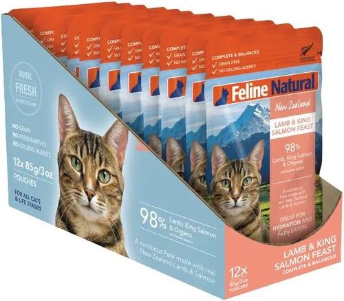 Miniatura 10 de Feline Natural Bolsa de comida húmeda para gatos, fiesta de pollo y cordero, sin granos, sin jaula y alimentado con pasto, hecho en Nueva Zelanda