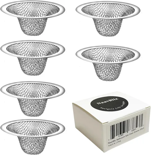 Paquete de 6 coladores de drenaje de malla para lavabo de baño, 2.12 pulgadas, parte superior / 1 pulgada de acero inoxidable pequeño para fregadero