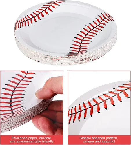 Miniatura 3 de ADXCO Paquete de 48 platos de béisbol de 9 pulgadas y 7 pulgadas, platos redondos de papel de béisbol para decoración de fiestas de cumpleaños