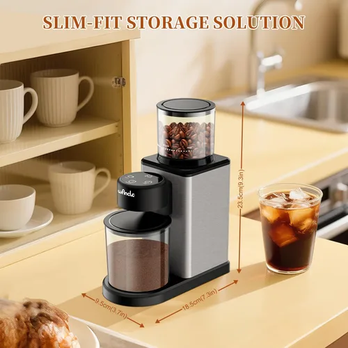 Miniatura 6 de Wancle Molinillo de café eléctrico con pantalla táctil, temporizador de precisión, 25 ajustes de molienda, antiestático, acero inoxidable, fácil