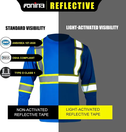 Miniatura 5 de FONIRRA Paquete de 3 camisetas de seguridad de manga larga reflectantes de alta visibilidad, camisas de trabajo de construcción ANSI Clase 3