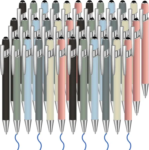 Miniatura 15 de 36 bolígrafos de tinta azul con lápiz capacitivo 2 en 1 para pantallas táctiles, colegio, oficina, compañeros de trabajo (negro)