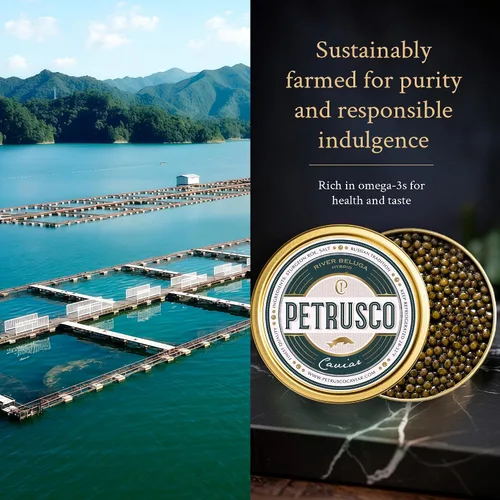 Miniatura 3 de PETRUSCO River Beluga Hybrid - Caviar negro de alta calidad - Huevas de pescado de esturión gourmet frescas en una lata de metal sellada, 30 g