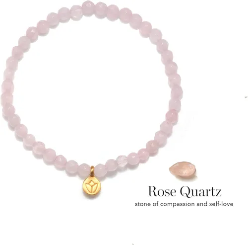 Miniatura 3 de Satya Jewelry 4mm Gemstone and 18K Yellow Gold Plated Lotus Stretch Bracelet, 7
