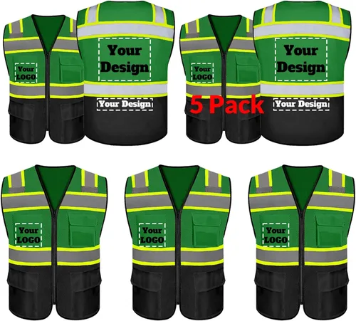Miniatura 11 de Chaleco de seguridad personalizable con logotipo con 5 bolsillos y cremallera reflectante de alta visibilidad clase 2 ropa de trabajo al aire libre