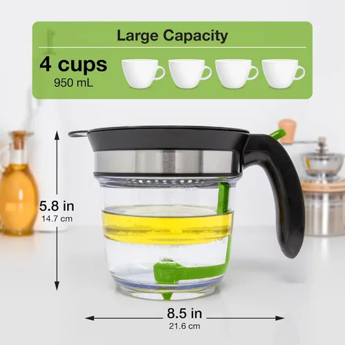 Miniatura 6 de Separador de grasa con liberación inferior, separador de salsa de 4 tazas para cocinar con filtro de aceite, separador de grasa para utensilios